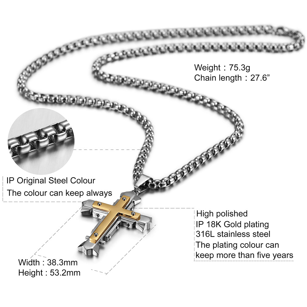 Stainless Steel Rivets Cross Necklace- NSSN595ST