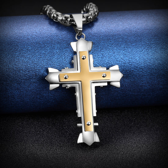 Stainless Steel Rivets Cross Necklace- NSSN595ST