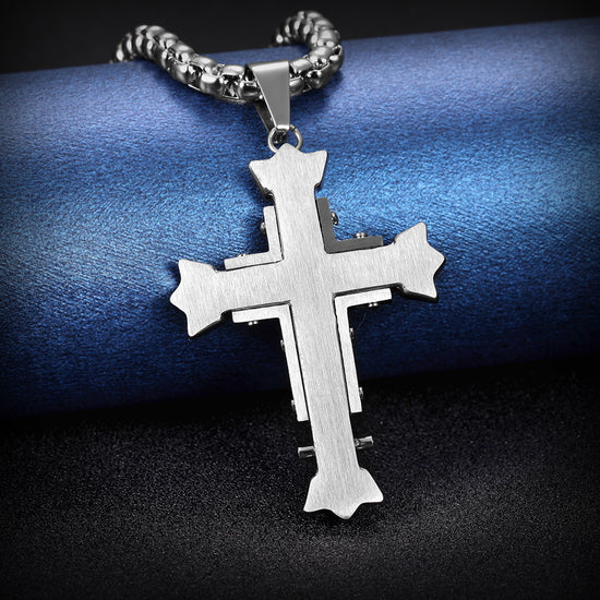 Stainless Steel Rivets Cross Necklace- NSSN595ST