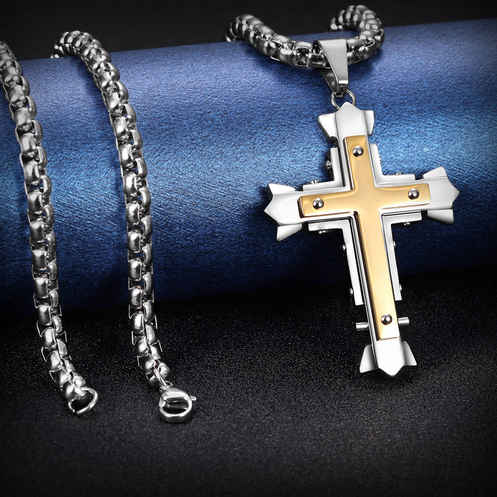 Stainless Steel Rivets Cross Necklace- NSSN595ST