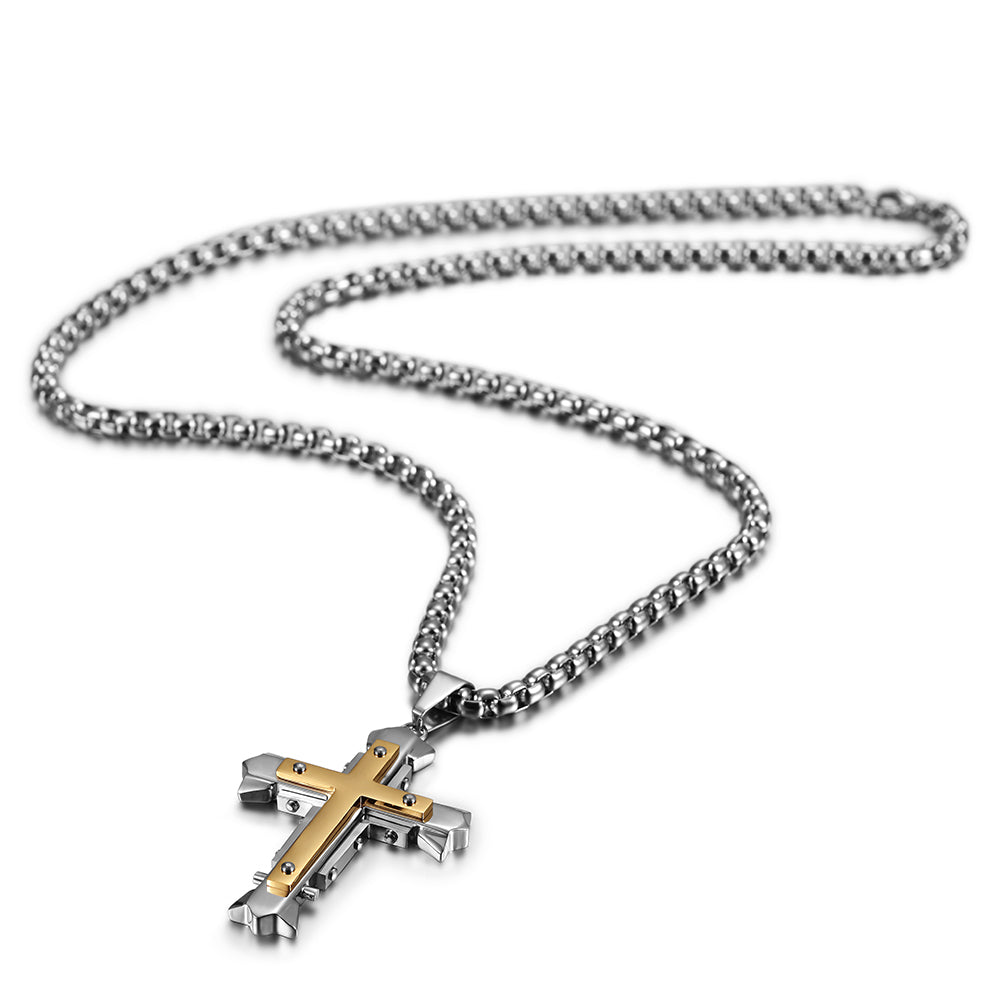 Stainless Steel Rivets Cross Necklace- NSSN595ST