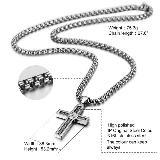 Cable Embedded Cross Necklace - NSSN596ST