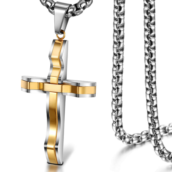 High polished cross necklace-NSSN597ST