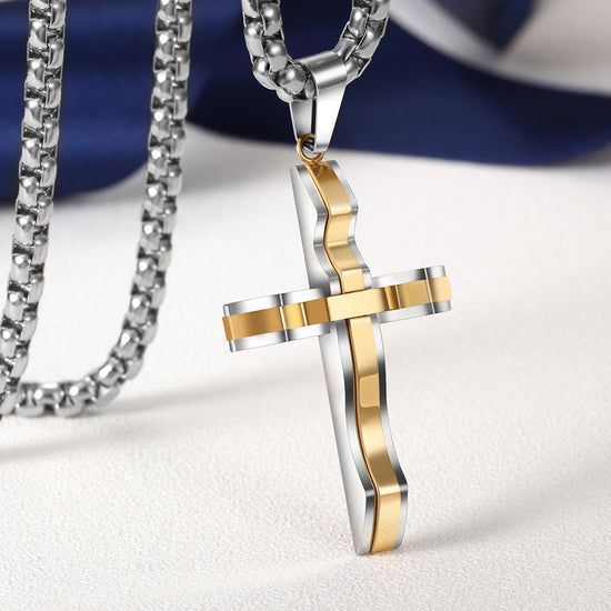 High polished cross necklace-NSSN597ST