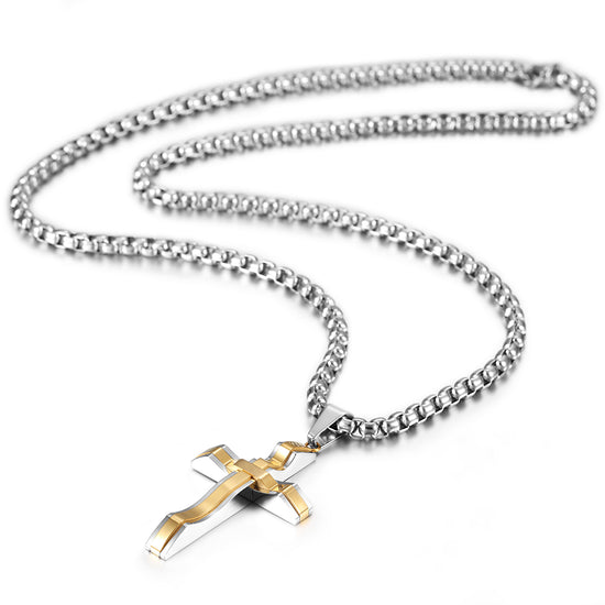 High polished cross necklace-NSSN597ST