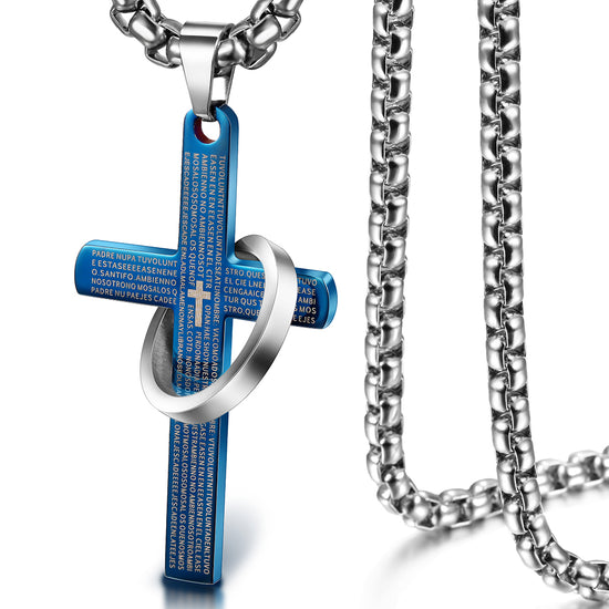 High polished letter cross necklace-NSSN598ST