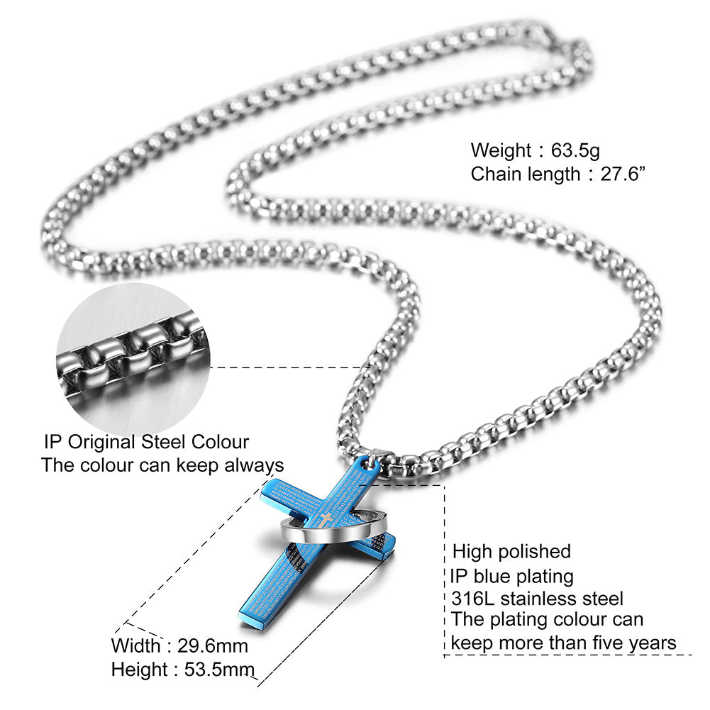 High polished letter cross necklace-NSSN598ST