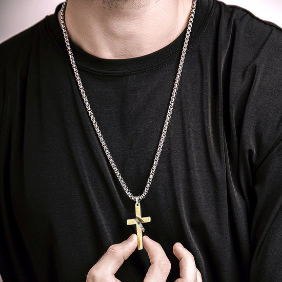 High polished letter cross necklace-NSSN598ST