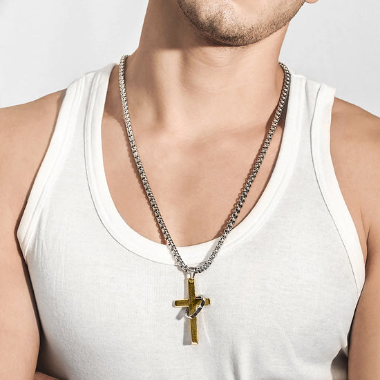 High polished letter cross necklace-NSSN598ST