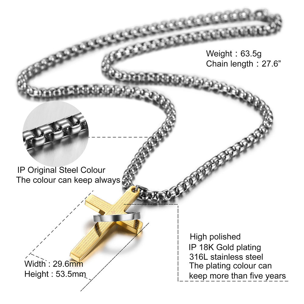 High polished letter cross necklace-NSSN598ST