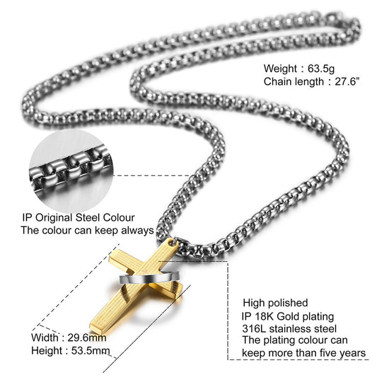 High polished letter cross necklace-NSSN598ST