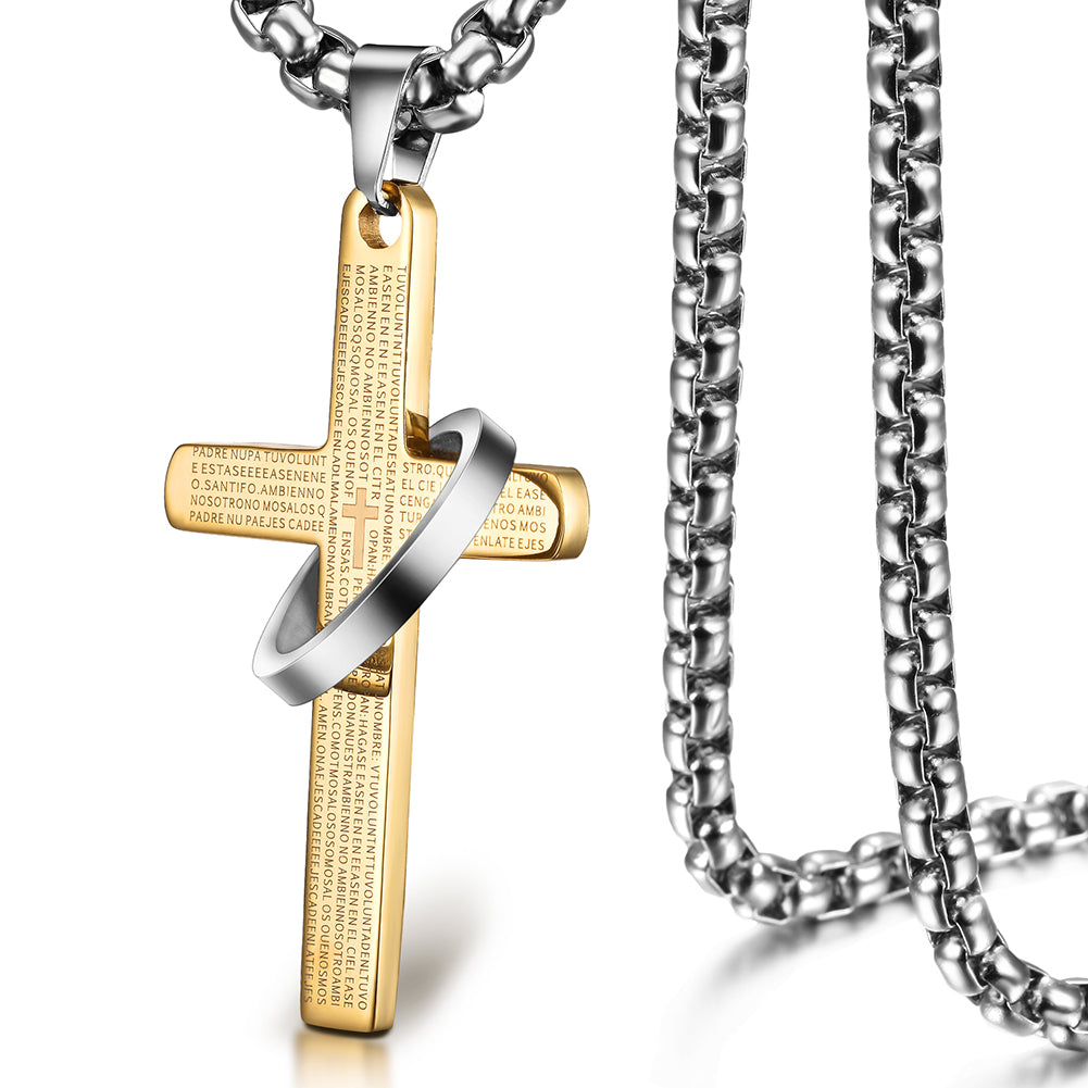 High polished letter cross necklace-NSSN598ST