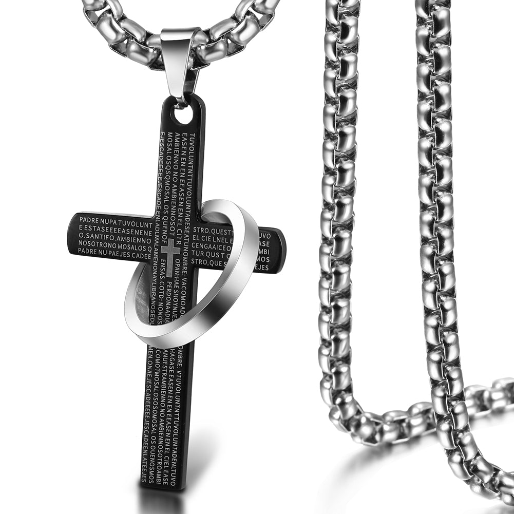 High polished letter cross necklace-NSSN598ST