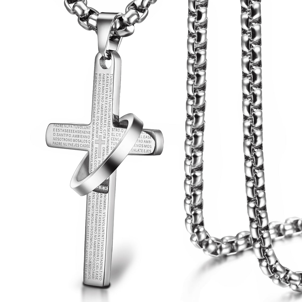 High polished letter cross necklace-NSSN598ST