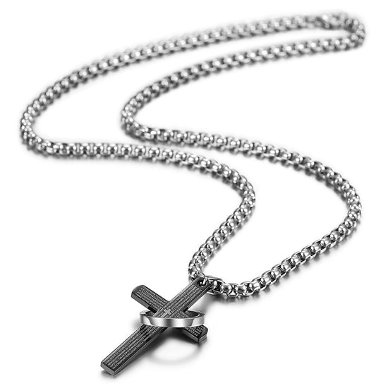 High polished letter cross necklace-NSSN598ST