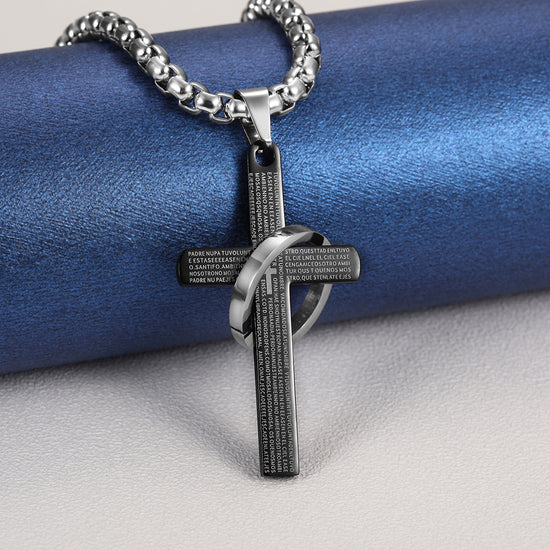 High polished letter cross necklace-NSSN598ST