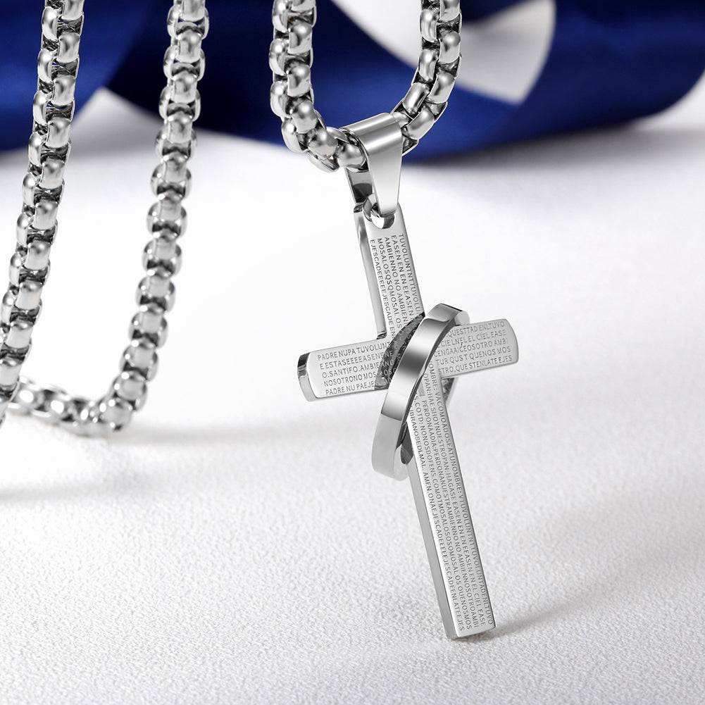 High polished letter cross necklace-NSSN598ST