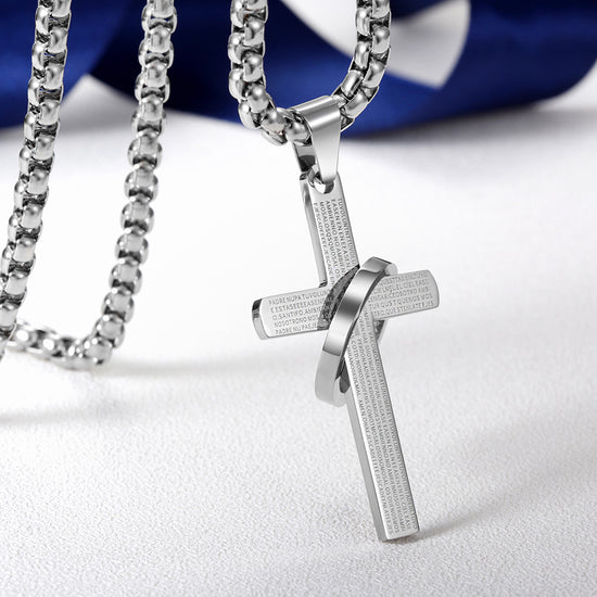 High polished letter cross necklace-NSSN598ST