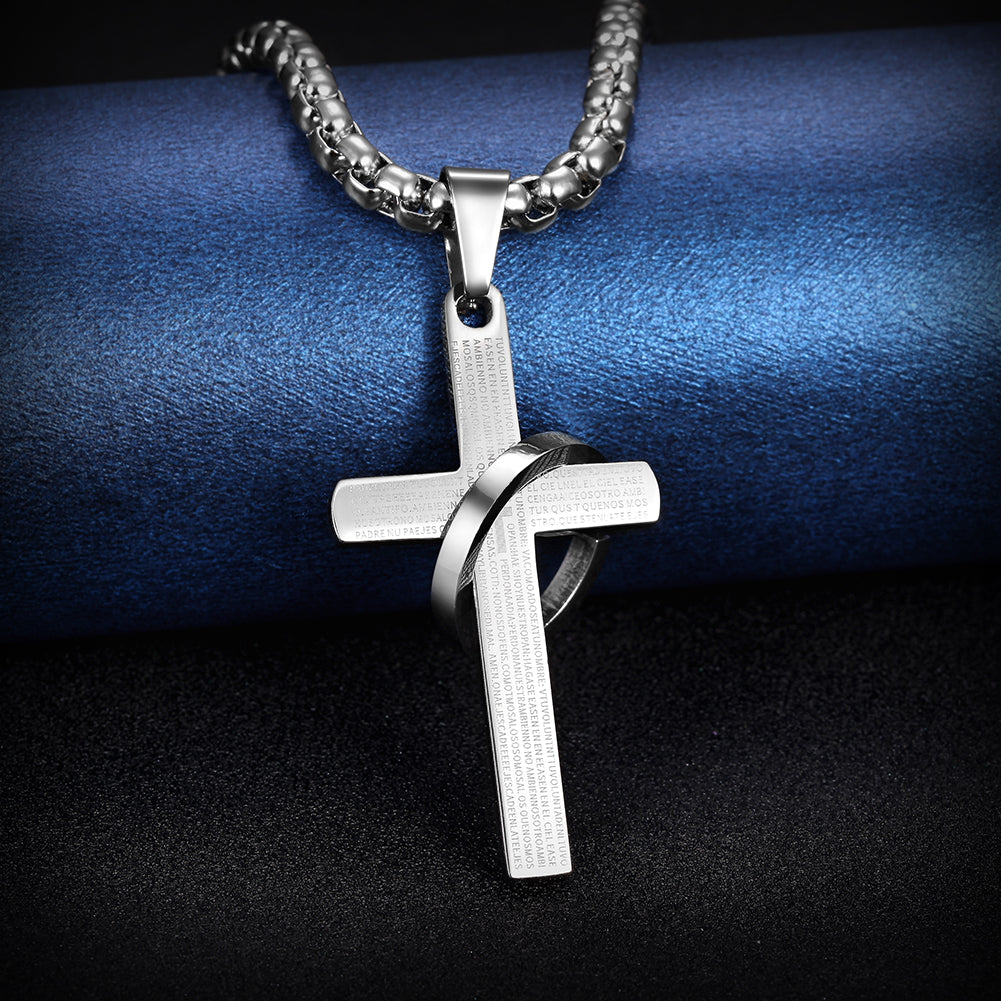 High polished letter cross necklace-NSSN598ST