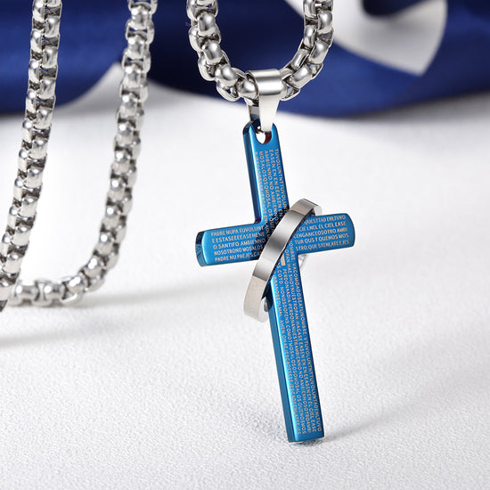 High polished letter cross necklace-NSSN598ST