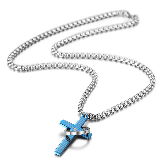 High polished letter cross necklace-NSSN598ST