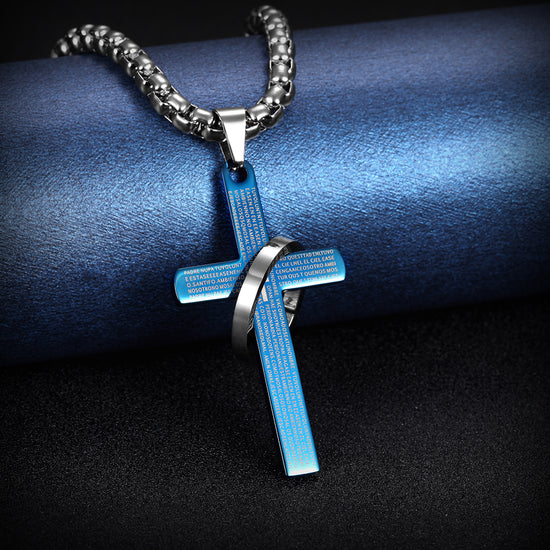 High polished letter cross necklace-NSSN598ST