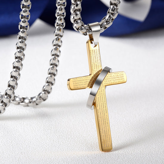 High polished letter cross necklace-NSSN598ST