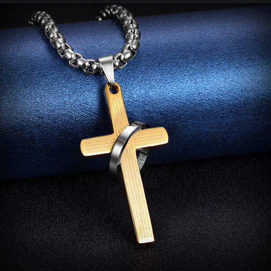 High polished letter cross necklace-NSSN598ST