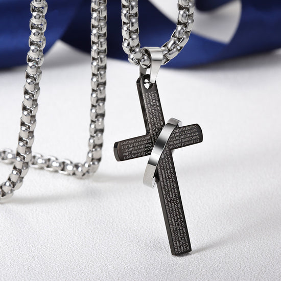 High polished letter cross necklace-NSSN598ST