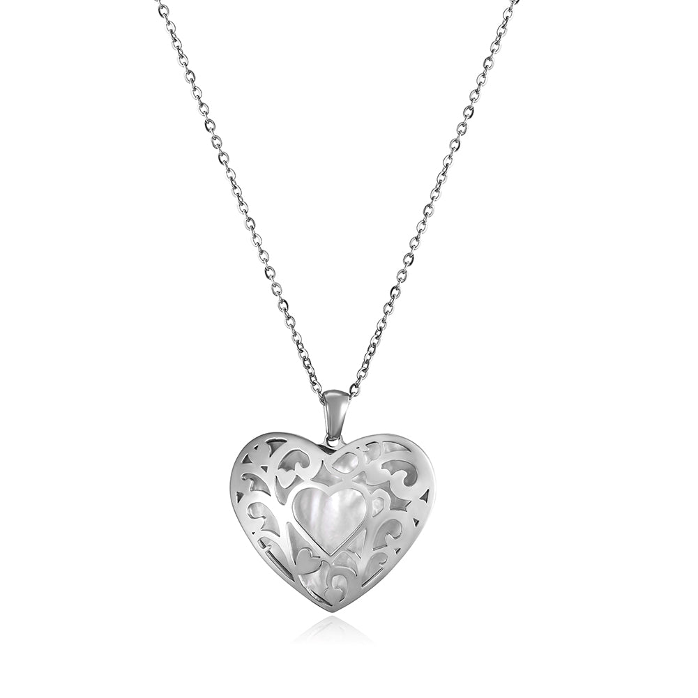 Hollow out heart-shaped necklace-NSSN651ST