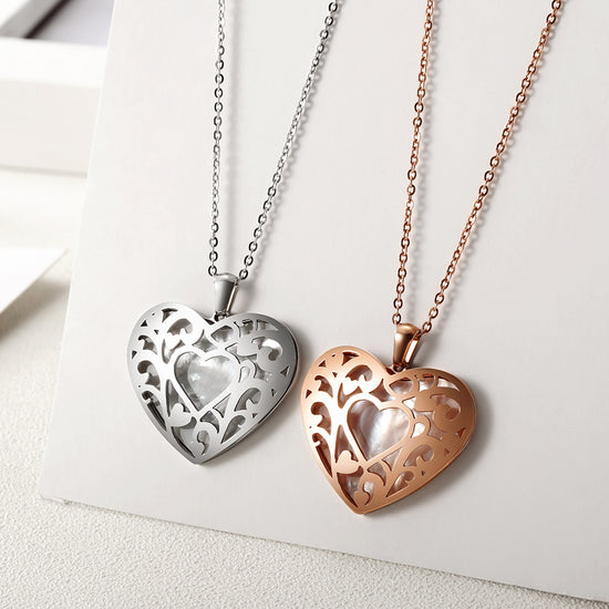 Hollow out heart-shaped necklace-NSSN651ST