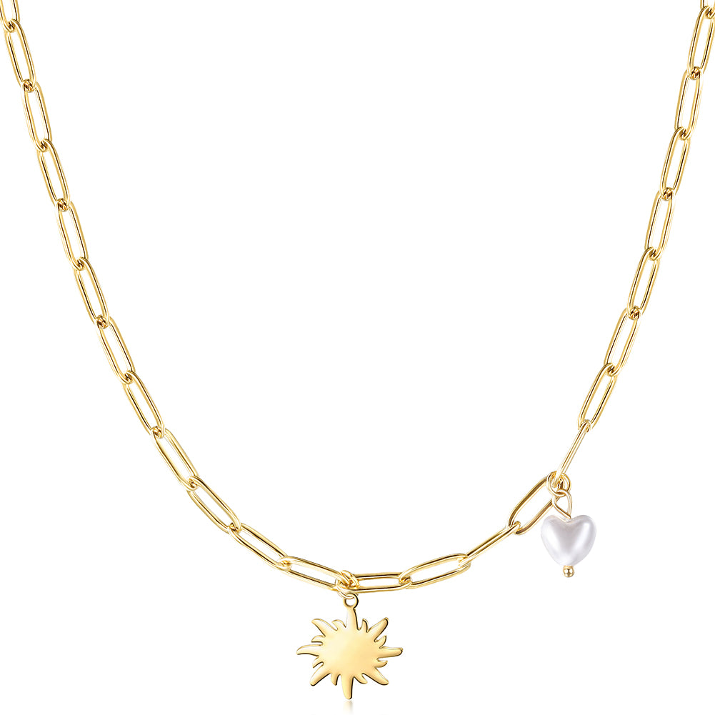 Golden Sun Ball Necklace-NSSN706STGC