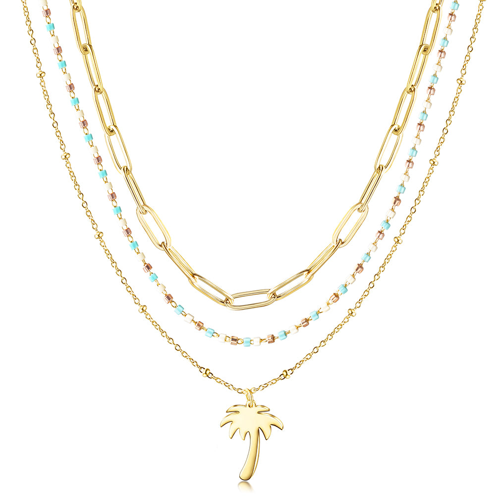 Multi layered golden coconut tree necklace-NSSN718STGC