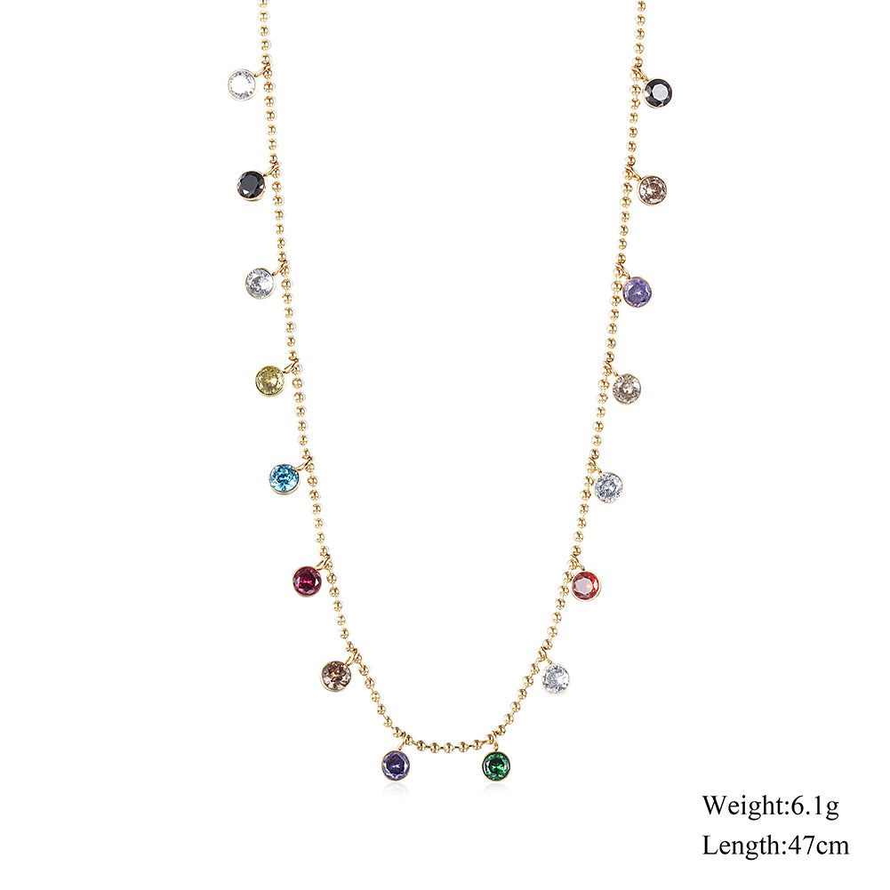 Colorful zircon inlaid necklace-NSSN739STGCZD