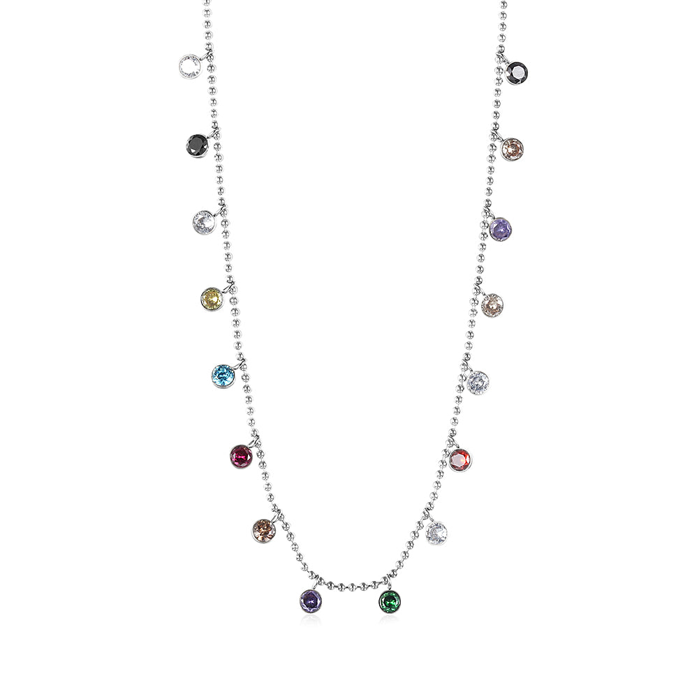 Colorful zircon inlaid necklace-NSSN739STGCZD