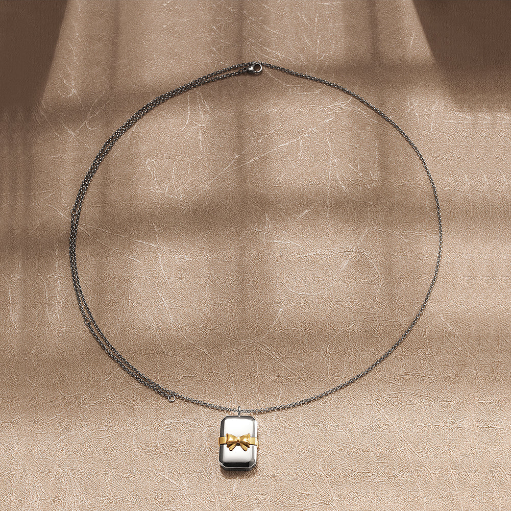 Square bow necklace-NSSN753ST