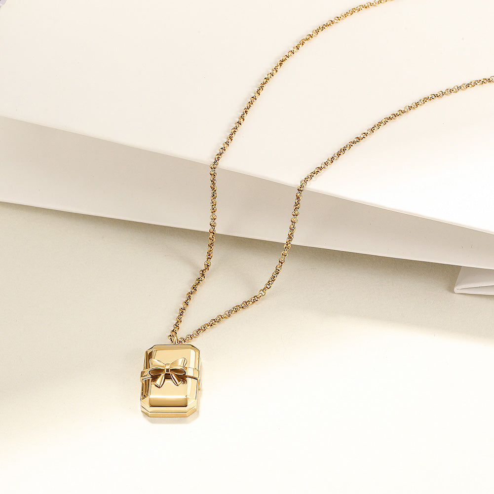 Square bow necklace-NSSN753ST