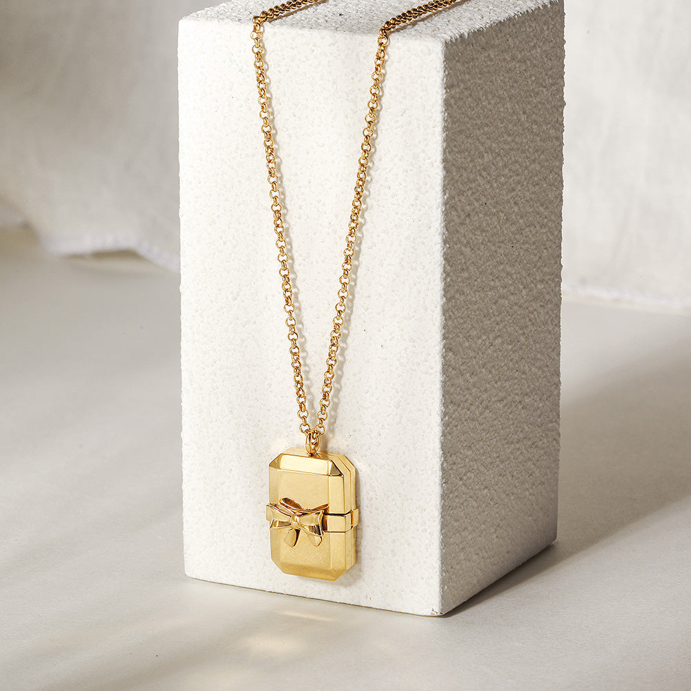 Square bow necklace-NSSN753ST