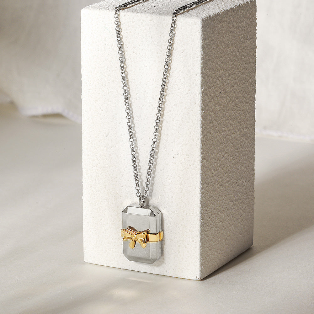 Square bow necklace-NSSN753ST