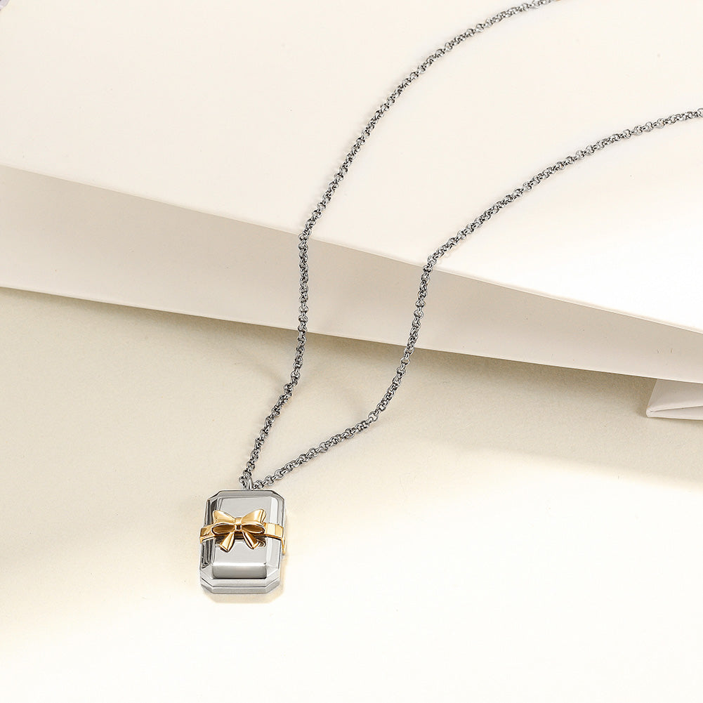 Square bow necklace-NSSN753ST