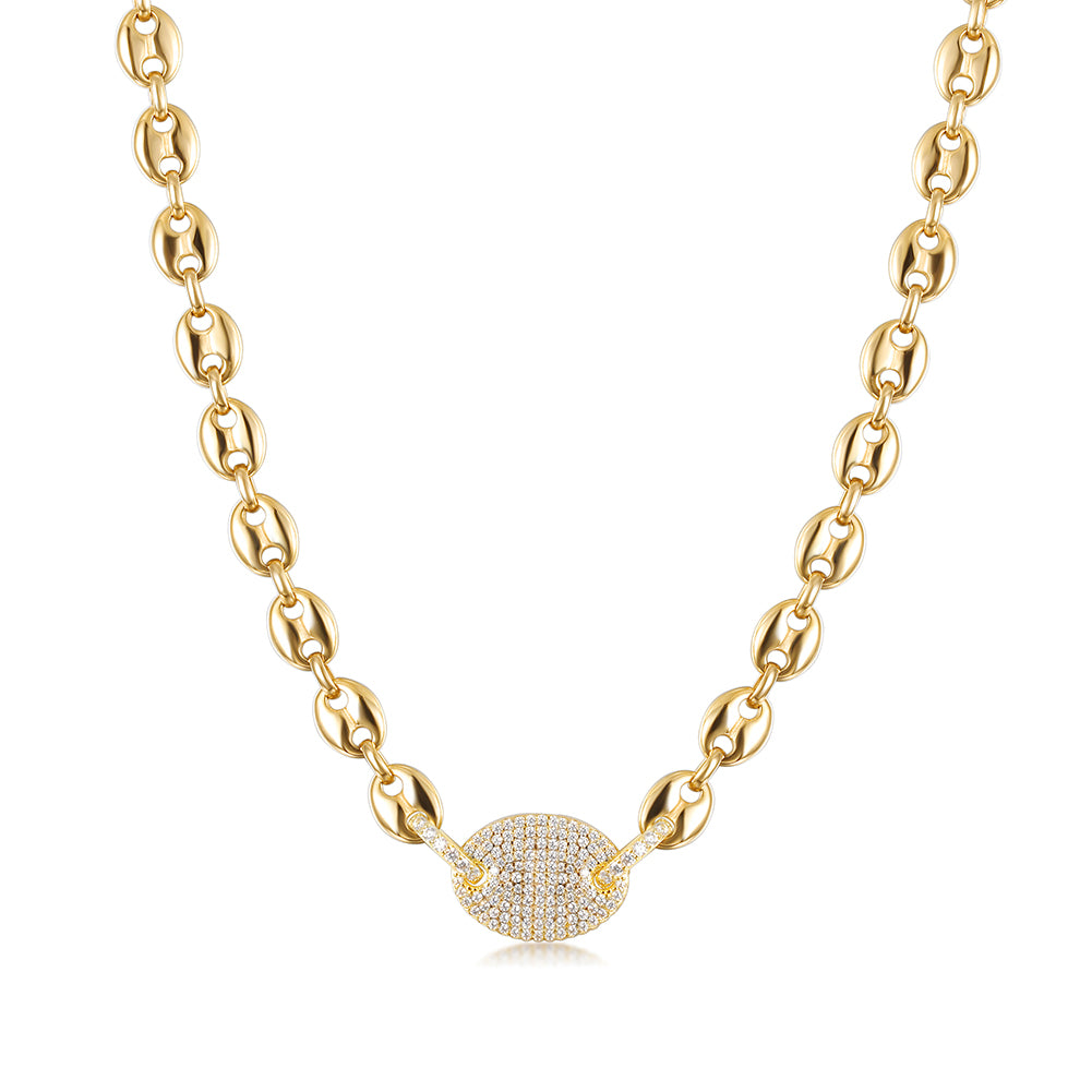 Gold stainless steel zircon necklace-NSSN768STGCZD