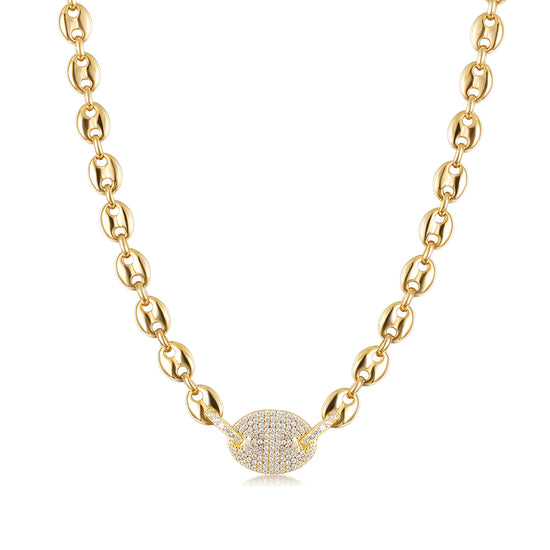 Gold stainless steel zircon necklace-NSSN768STGCZD