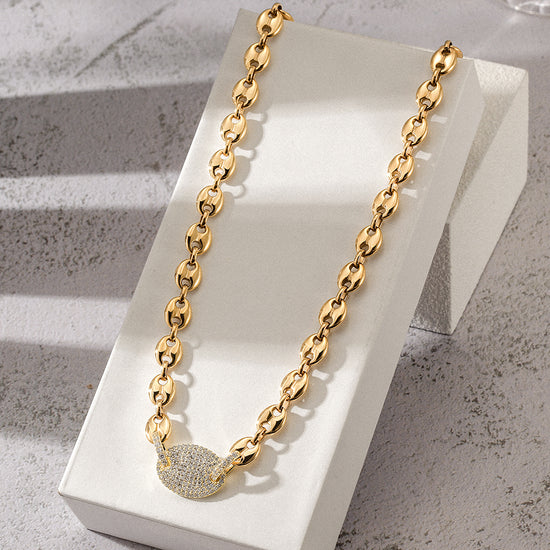 Gold stainless steel zircon necklace-NSSN768STGCZD