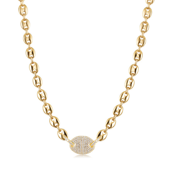 Gold stainless steel zircon necklace-NSSN768STGCZD