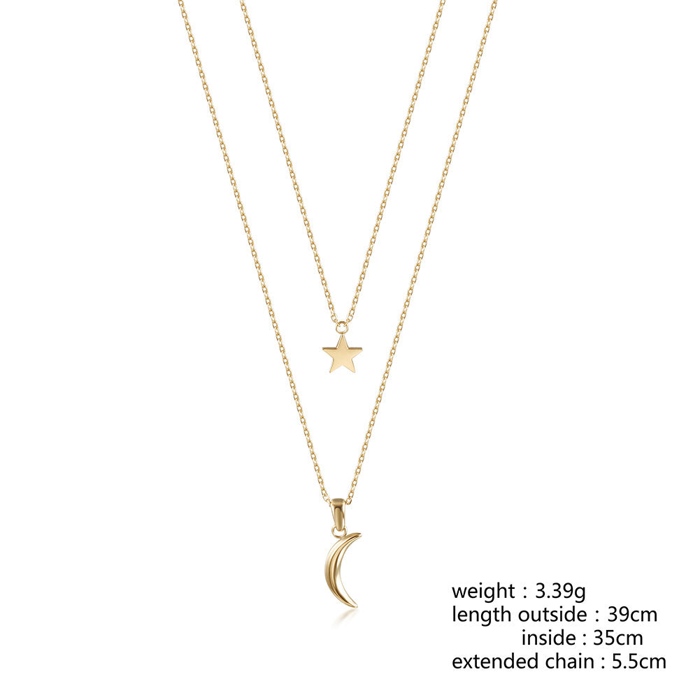 Stainless steel star moon necklace-NSSN777ST