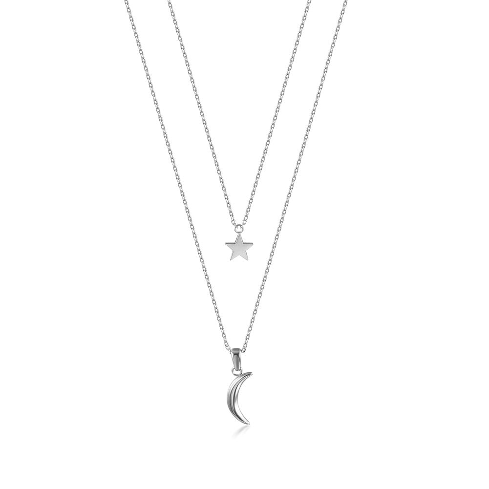 Stainless steel star moon necklace-NSSN777ST