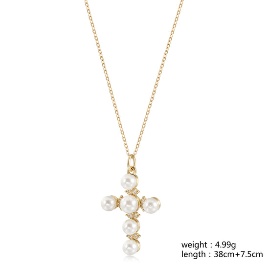 Cross pearl necklace-NSSN805ST