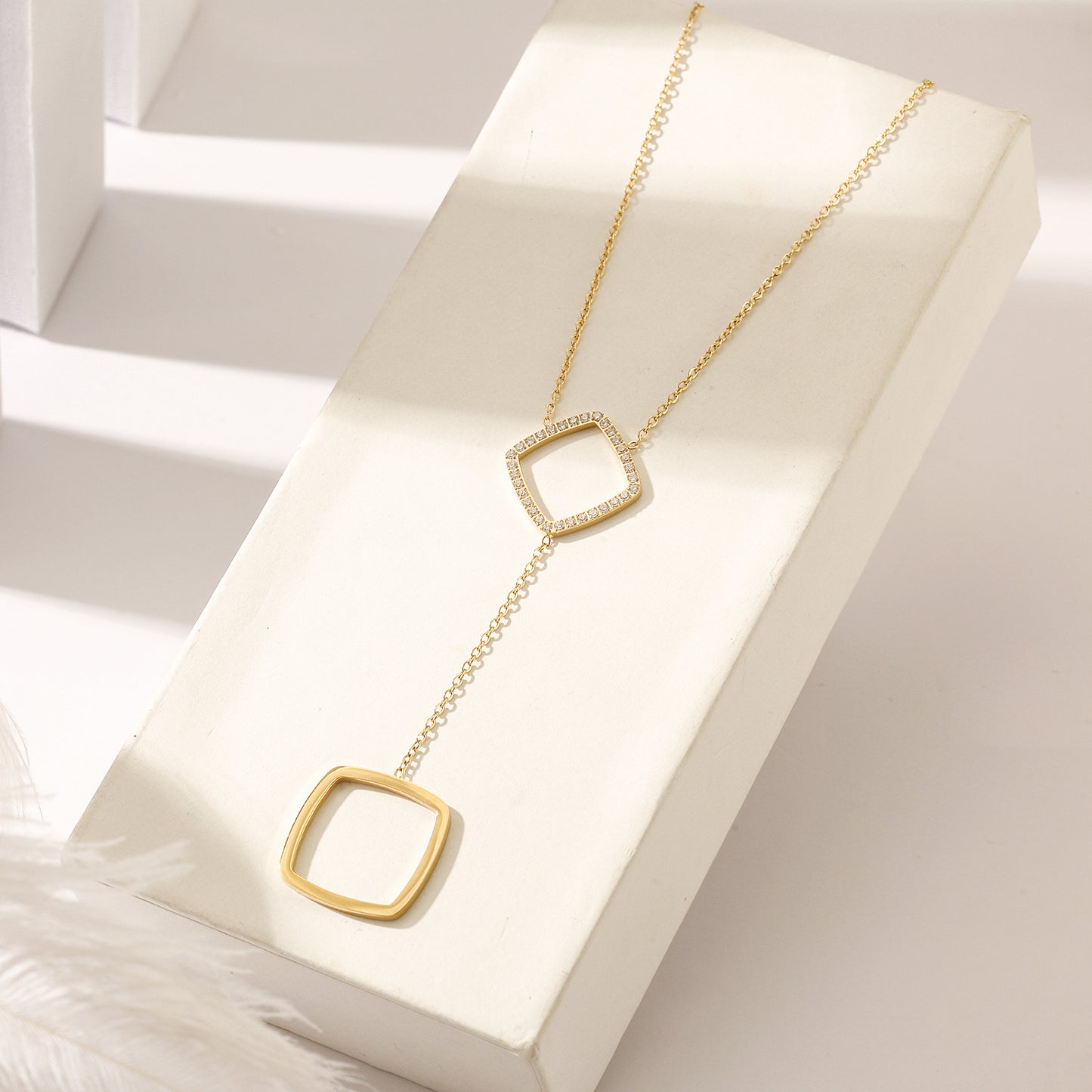 Square pendant necklace-NSSN810STGCZD