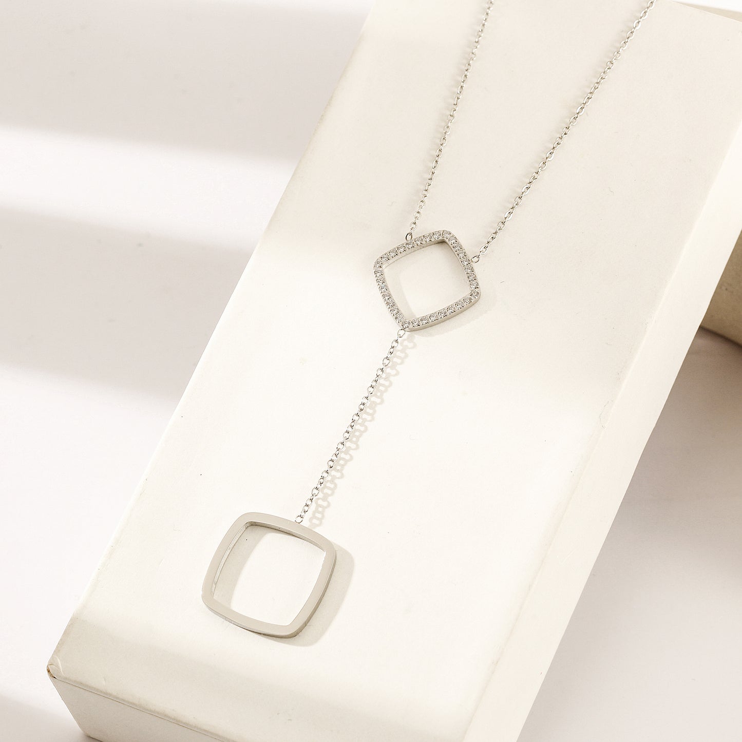 Square pendant necklace-NSSN810STWGZD