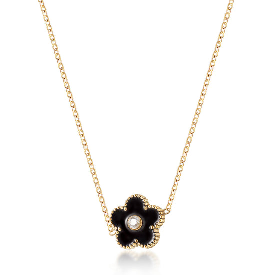 Black floral necklace-NSSN861STGCBK